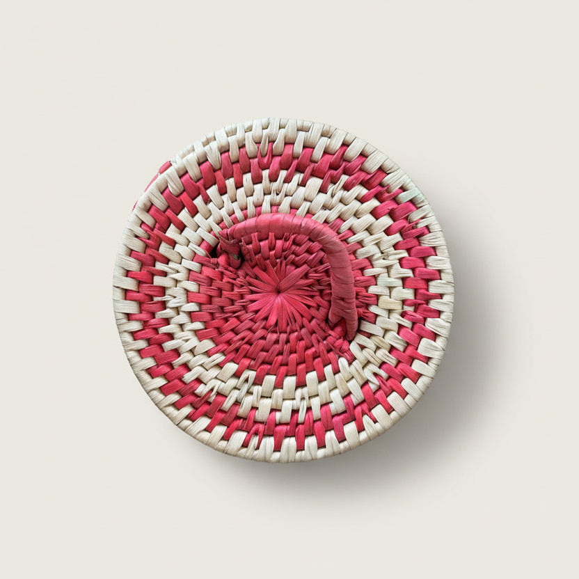 Handmade Basket with Lid in Pink