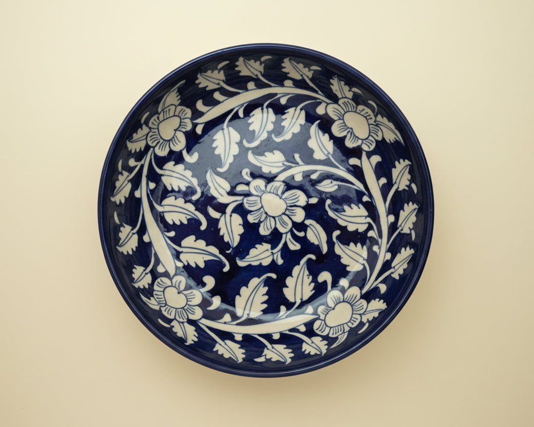 Handmade Pottery Bowl with Flowery Design