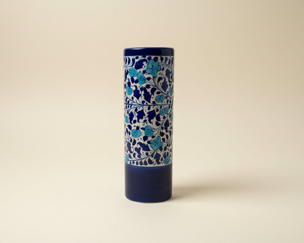 Handmade Pottery Vase with blue and white design
