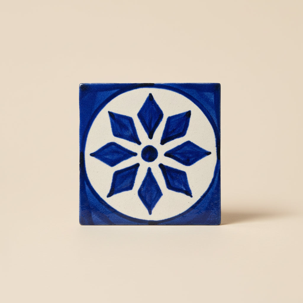 Handmade pottery with a blue and white design