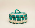 Handmade Green Basket with Lid Sideview