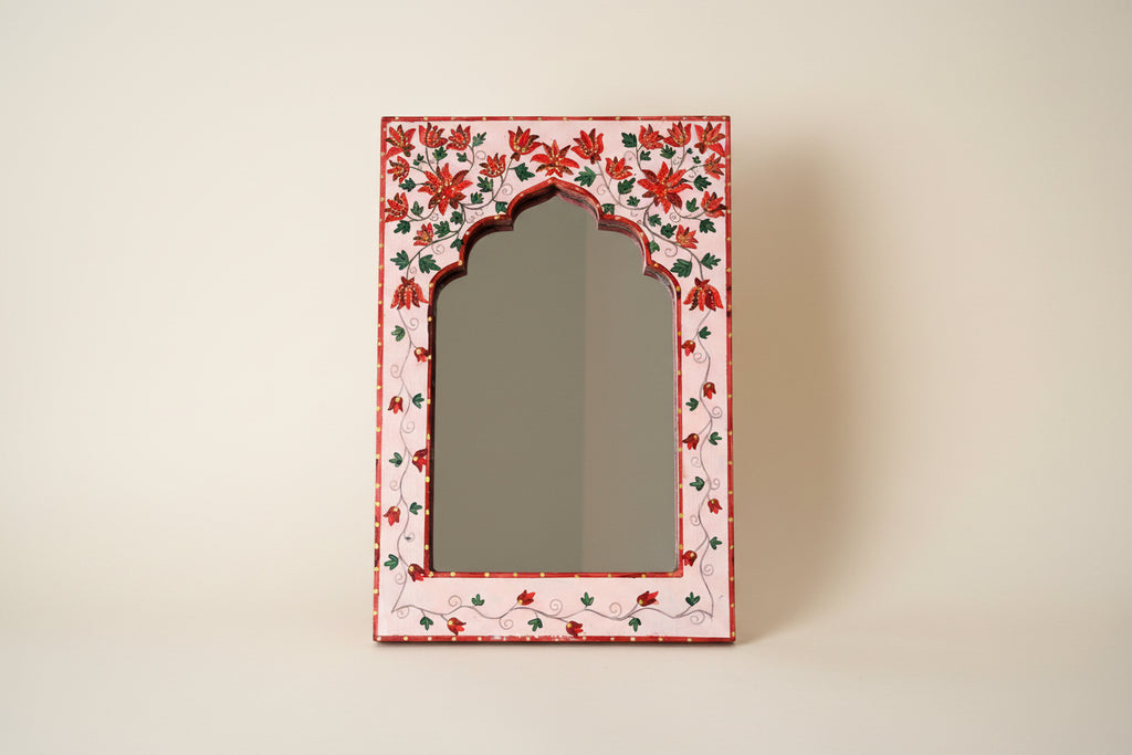 Handpainted Mirror in Rose with an arch shape 