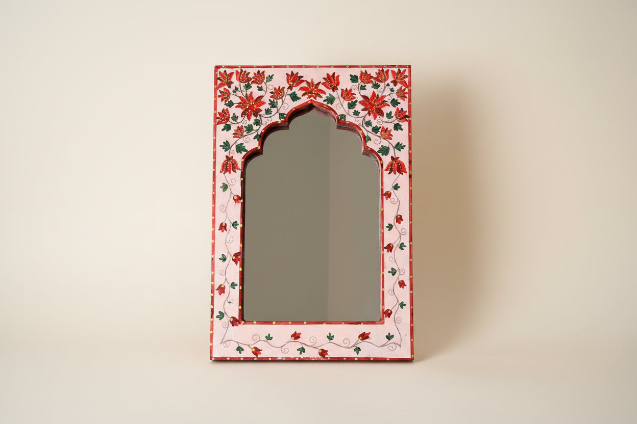 Handpainted Mirror in Rose with an arch shape 